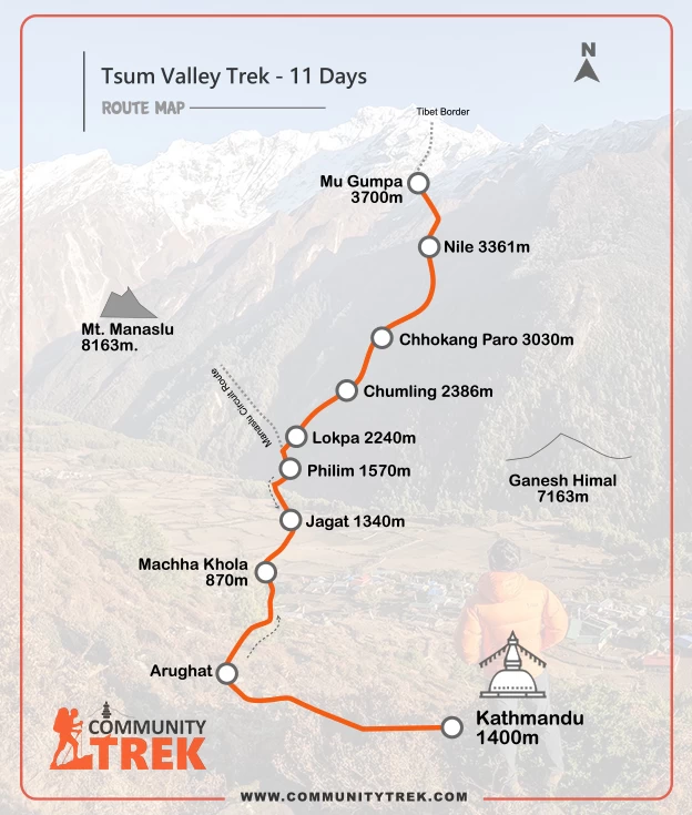 Tsum Valley Trek (Manaslu)'s road map