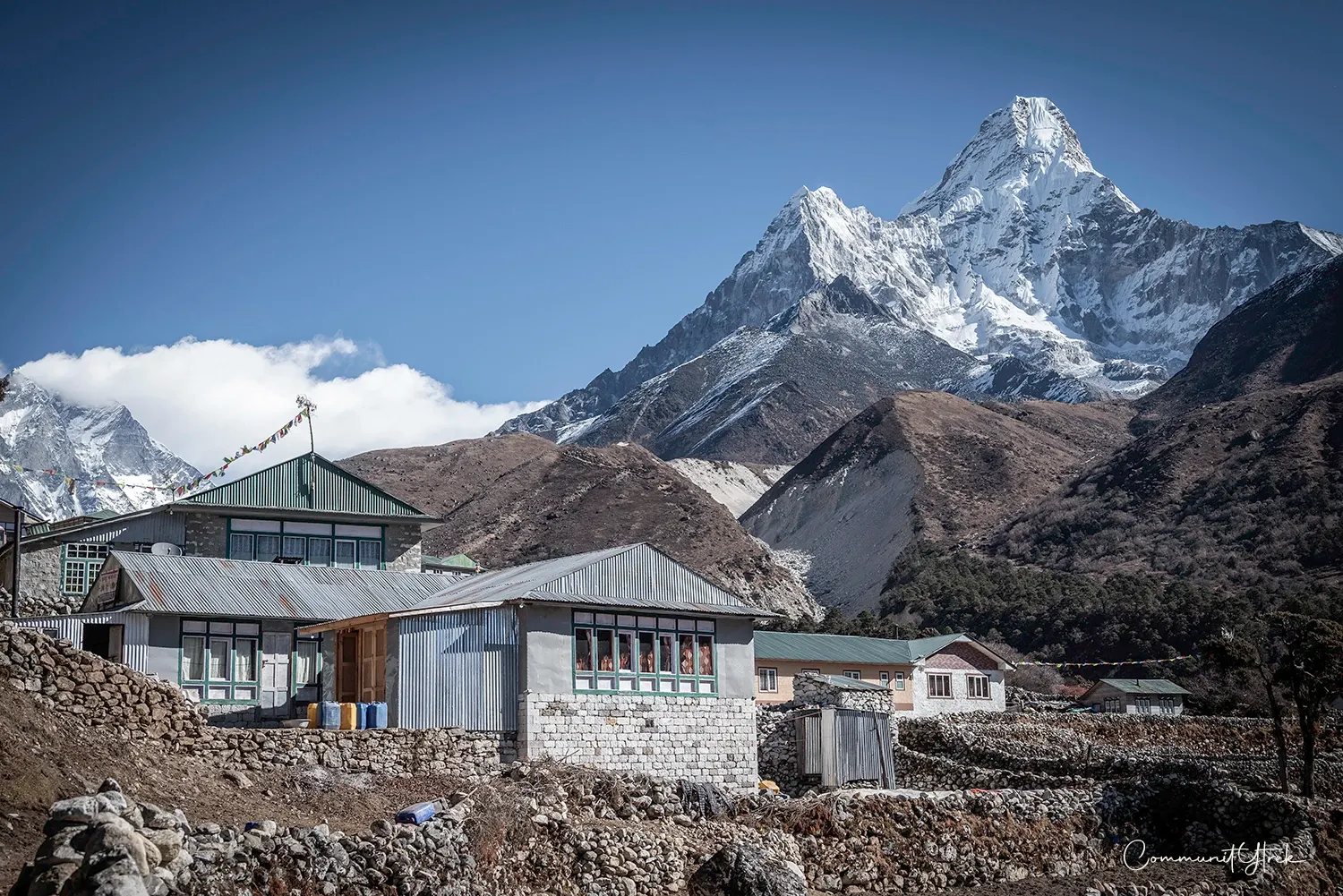 Pangboche Village with Mount Ama Dablam towering in the background.