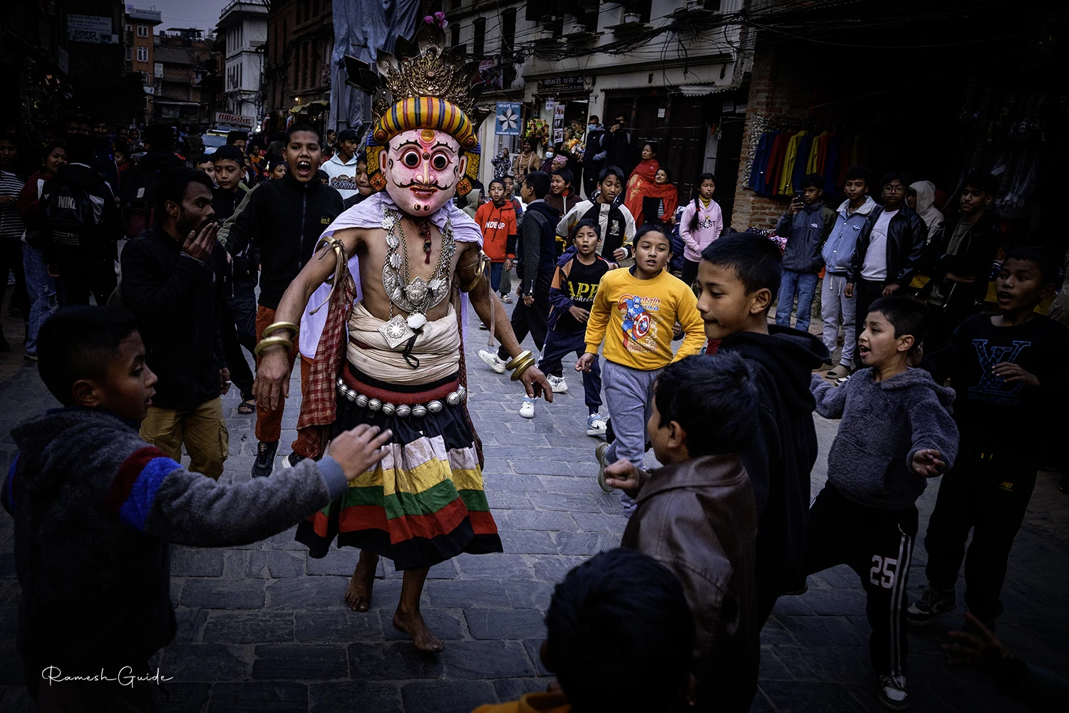  Local festival, Nava Durga dance on the street of Bhaktapur. 